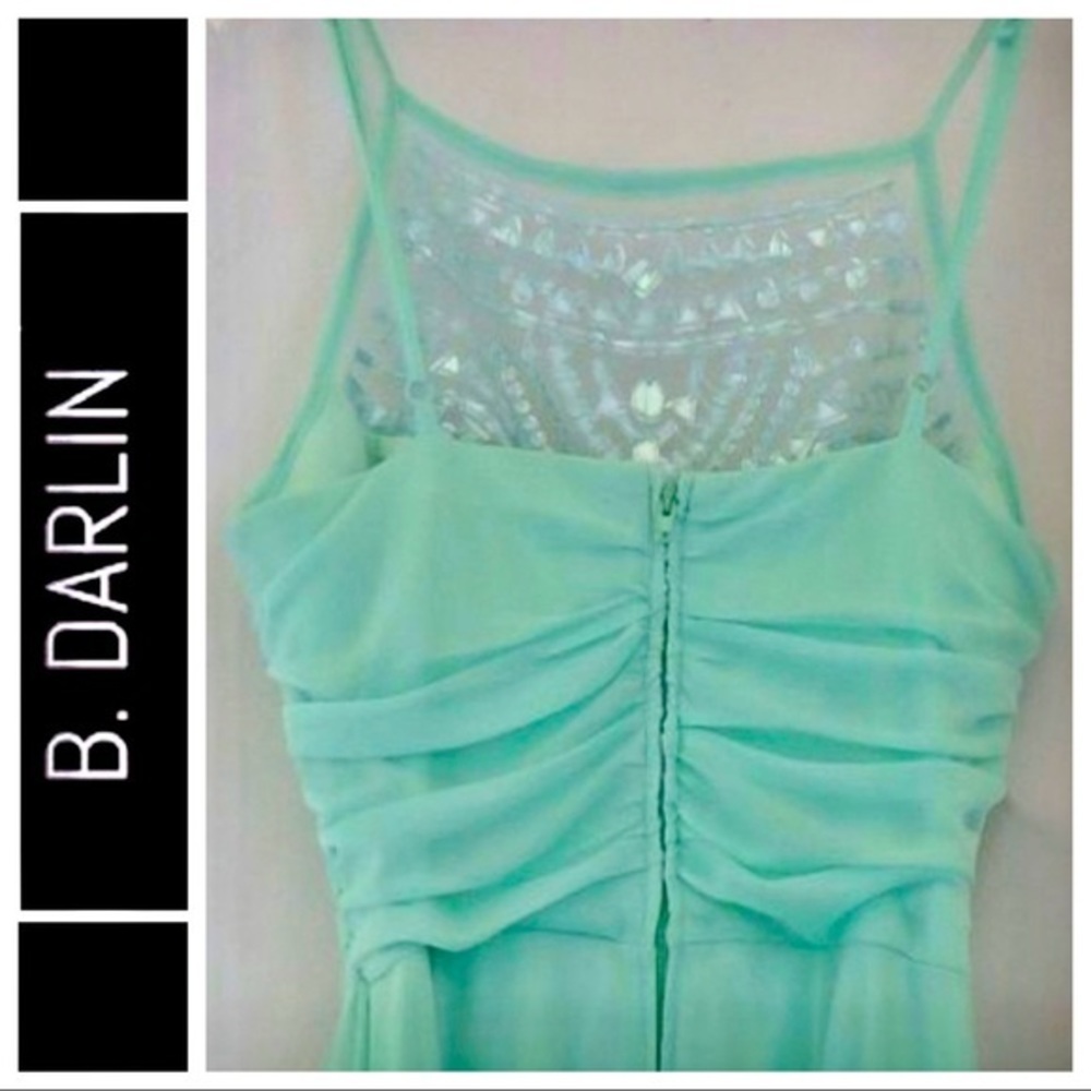 B. Darlin Ruched Beaded Mint Green Evening Gown - Picture 5 of 6